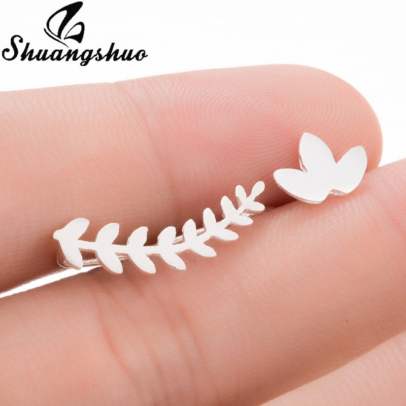 Leaf Stud Punk Earrings  - The Jewellery House