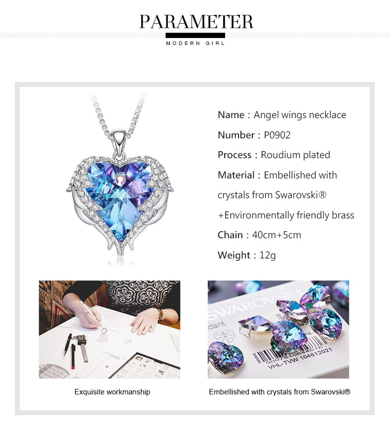 Angel Heart Swarovski Crystals Pendant  Necklace - the jewellery house