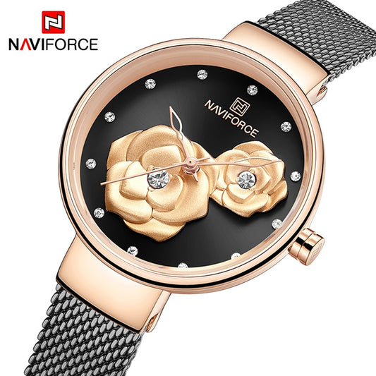 NAVIFORCE 3D Rose Fashion Ladies Watches for women - the jewellery house