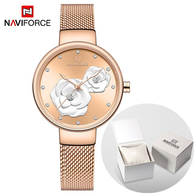 NAVIFORCE 3D Rose Fashion Ladies Watches for women - the jewellery house
