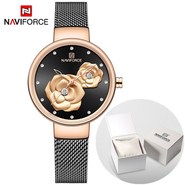 NAVIFORCE 3D Rose Fashion Ladies Watches for women - the jewellery house