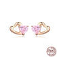 Silver Double Shape CZ  Romantic Pink Heart Stud Earrings - The Jewellery House