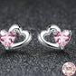 Silver Double Shape CZ  Romantic Pink Heart Stud Earrings - The Jewellery House