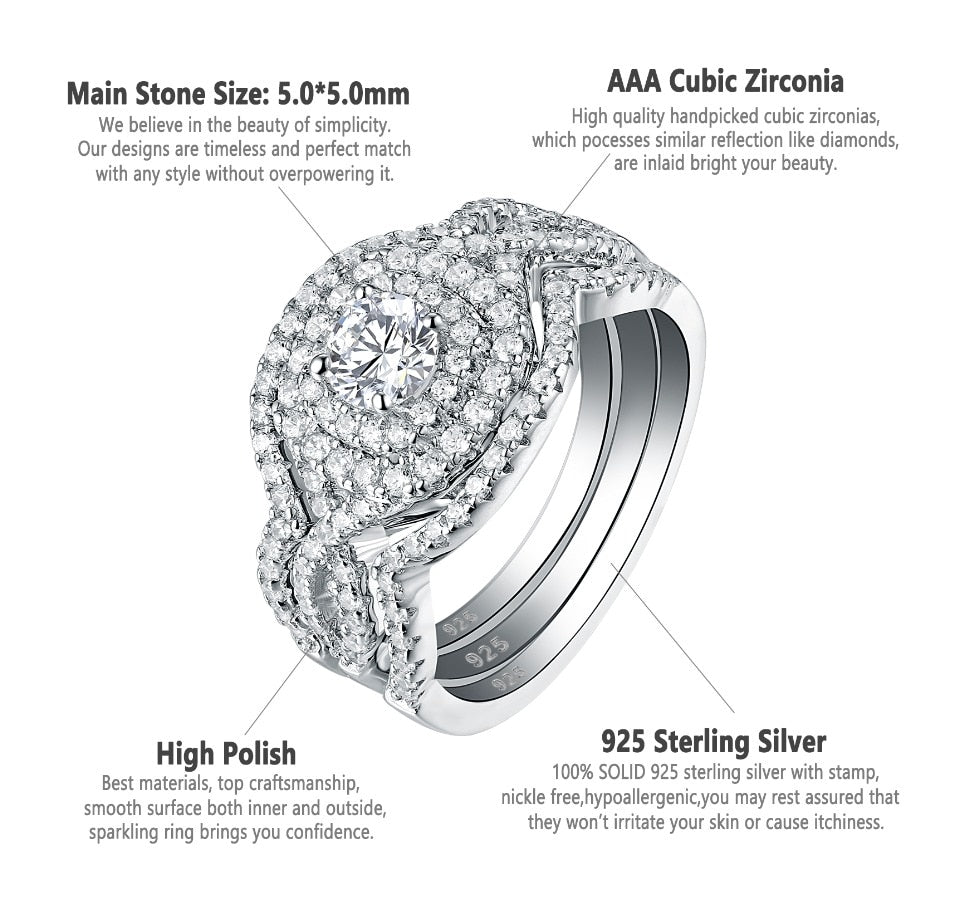 Luxury 2.1 Ct CZ Wedding Sterling Silver Rings Jewelry  - The Jewellery House