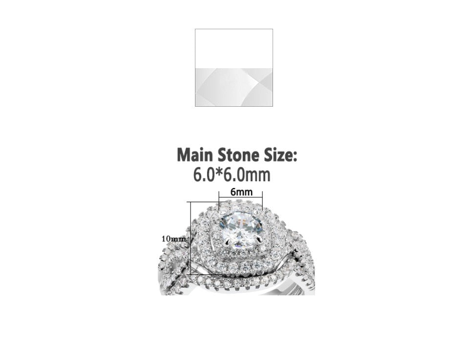 Luxury 2.1 Ct CZ Wedding Sterling Silver Rings Jewelry  - The Jewellery House