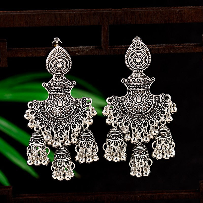 Jhumka Tassel Dangling Indian Bell Earrings - The Jewellery House