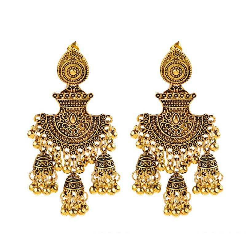 Jhumka Tassel Dangling Indian Bell Earrings - The Jewellery House