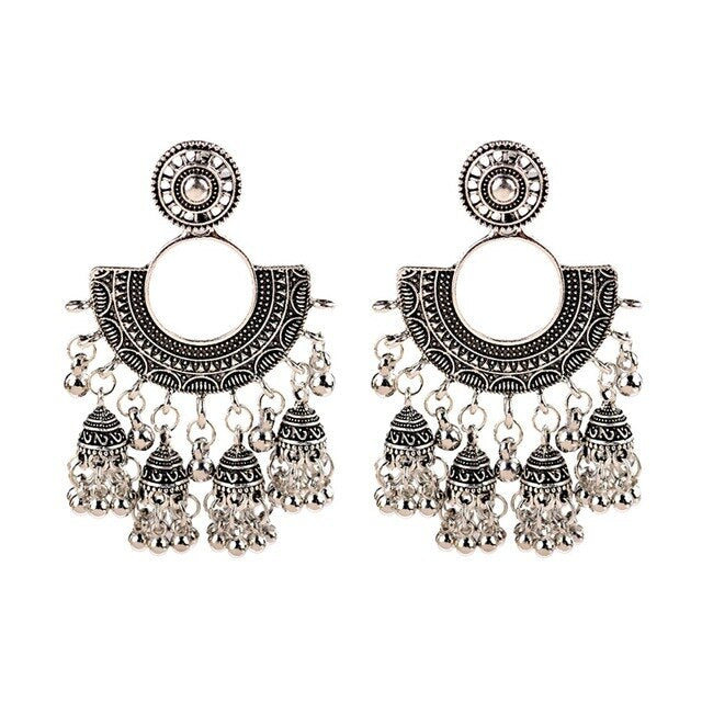 Jhumka Tassel Dangling Indian Bell Earrings - The Jewellery House