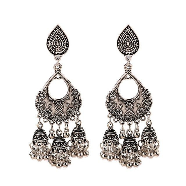 Jhumka Tassel Dangling Indian Bell Earrings - The Jewellery House