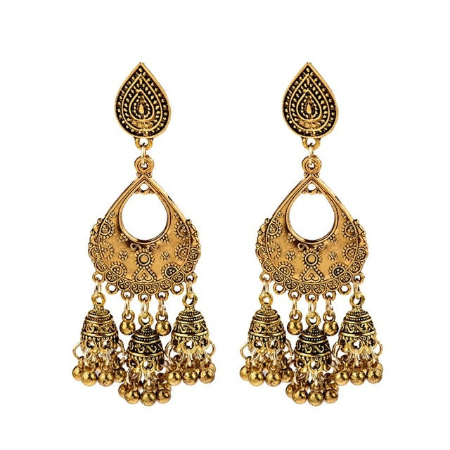 Jhumka Tassel Dangling Indian Bell Earrings - The Jewellery House