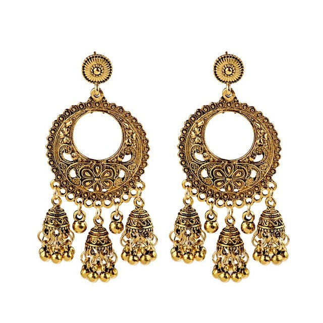 Jhumka Tassel Dangling Indian Bell Earrings - The Jewellery House