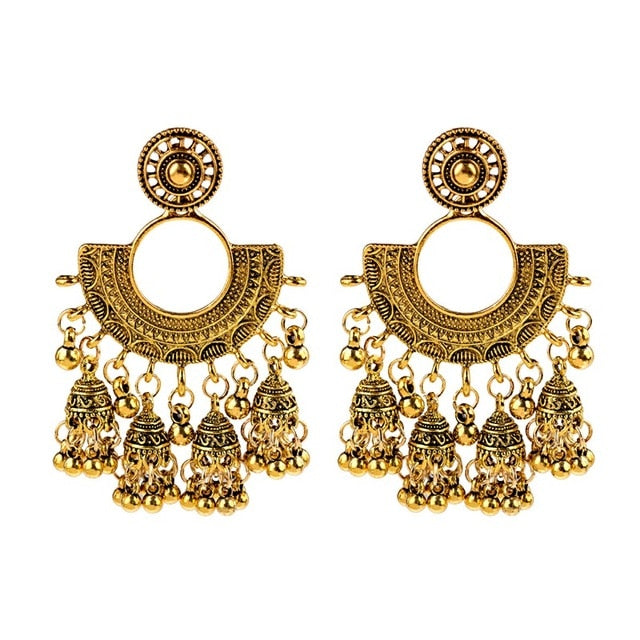 Jhumka Tassel Dangling Indian Bell Earrings - The Jewellery House