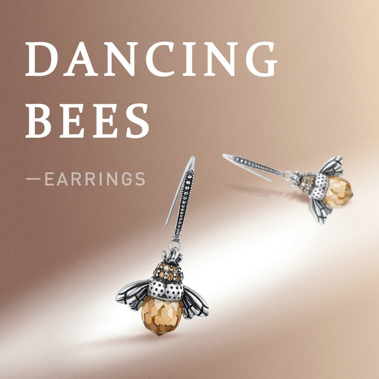 Lovely Orange Bee Sterling Silver Long Drop Earrings - The Jewellery House