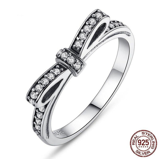 Silver Crystal Bow Knot Wedding Ring - The Jewellery House
