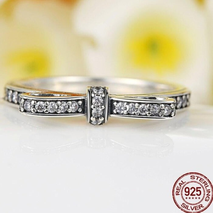 Silver Crystal Bow Knot Wedding Ring - The Jewellery House