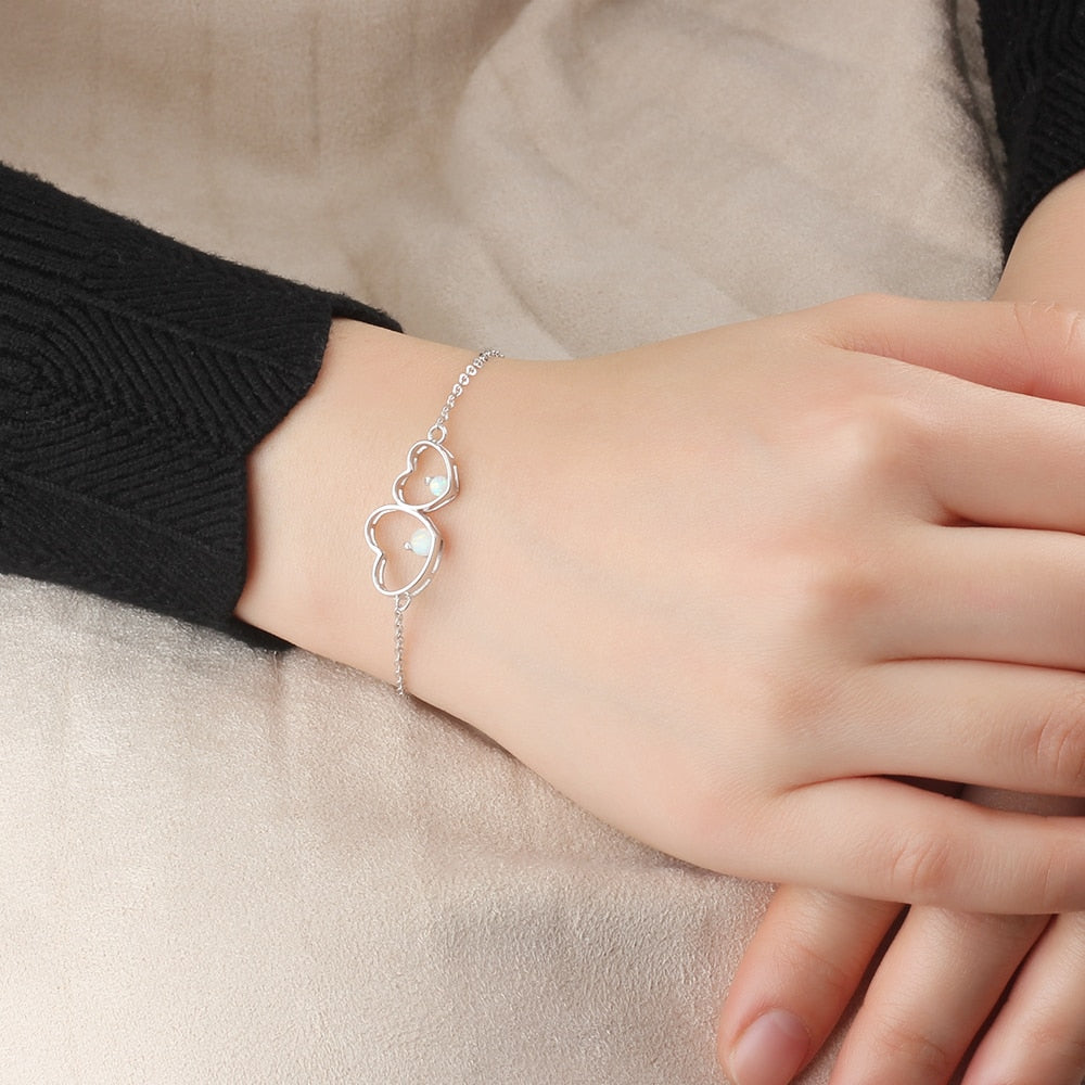 925 Sterling Silver Double Heart Bracelet - the jewellery house