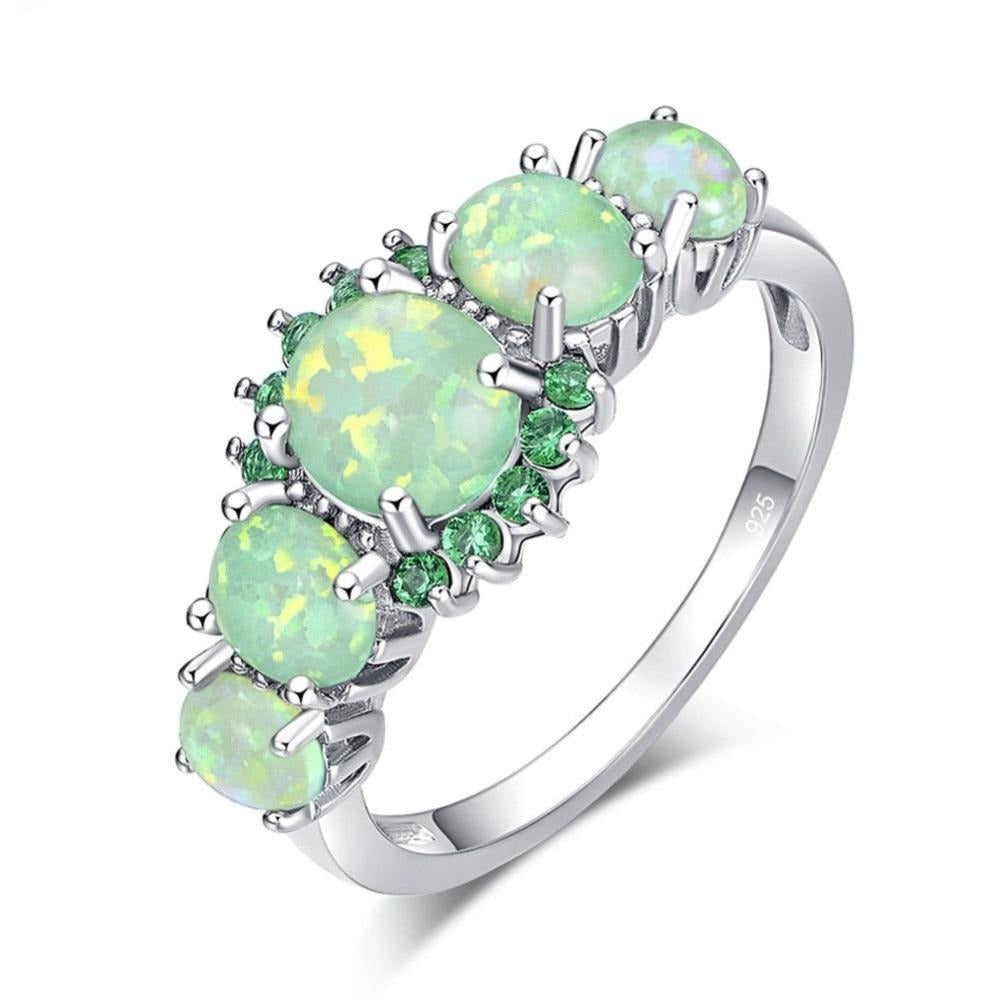 Lavish Big Green Fire Stone Opal Ring Design - The Jewellery House