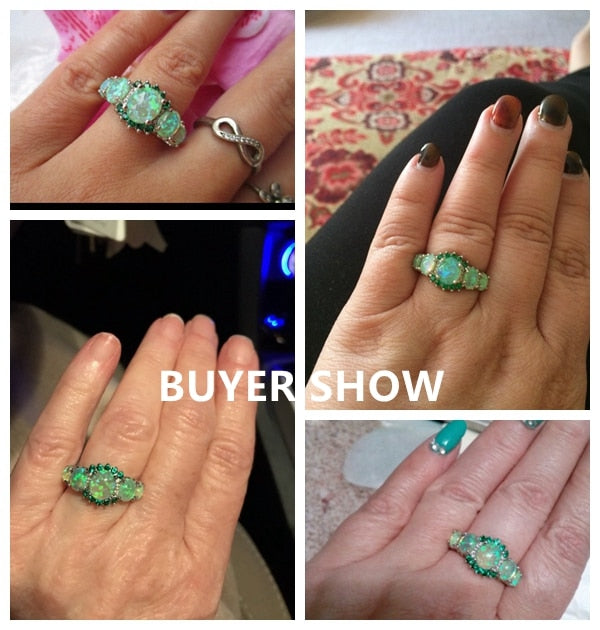 Lavish Big Green Fire Stone Opal Ring Design - The Jewellery House