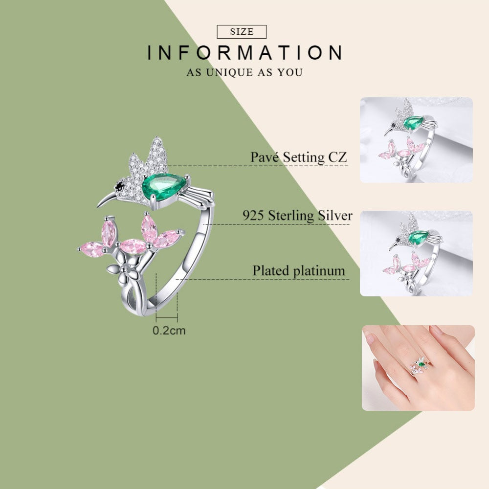 Silver Hummingbird Luminous Pretty Finger Rings - The Jewellery House