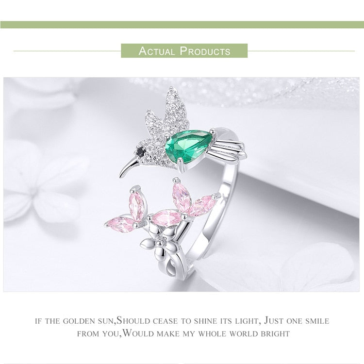 Silver Hummingbird Luminous Pretty Finger Rings - The Jewellery House