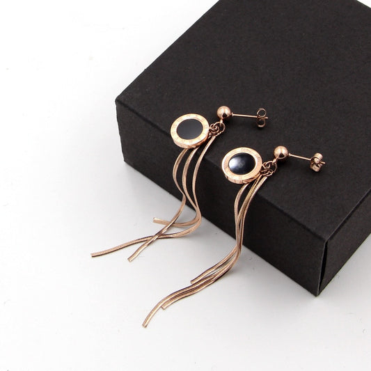 Roman hanging black steel earrings