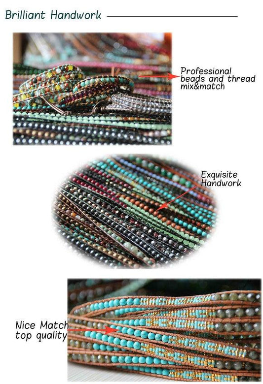 Cozy Vegan Cord Weaving Statement Natural Color Stone Bracelet - the jewellery house