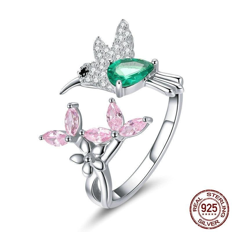 Silver Hummingbird Luminous Pretty Finger Rings - The Jewellery House