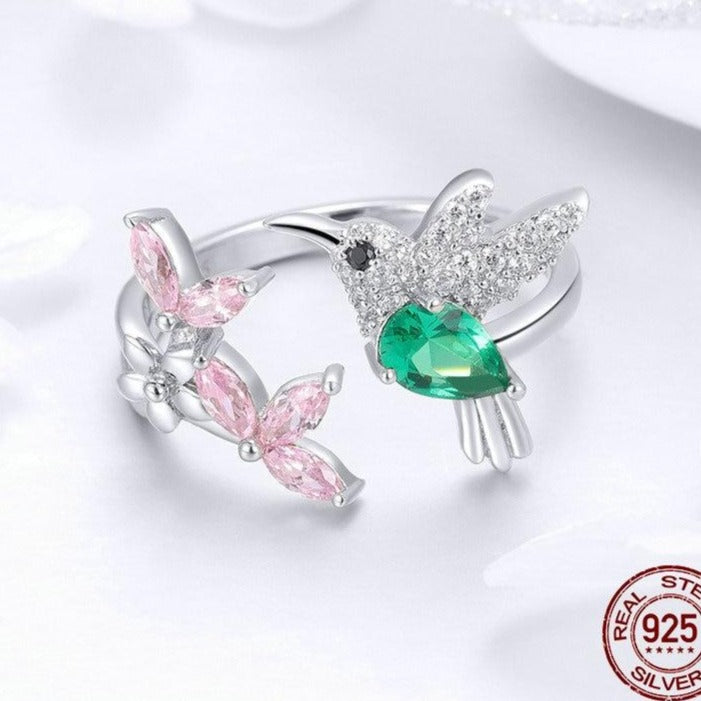 Silver Hummingbird Luminous Pretty Finger Rings - The Jewellery House