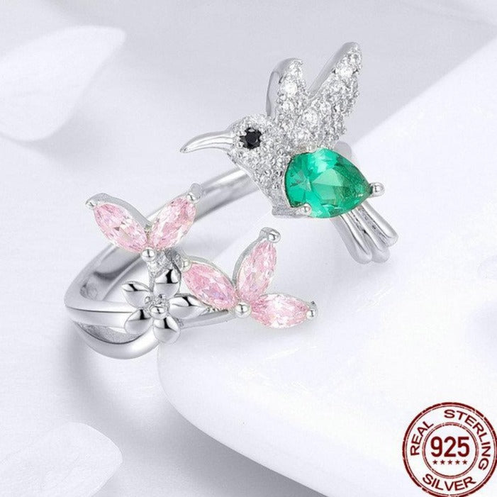 Silver Hummingbird Luminous Pretty Finger Rings - The Jewellery House