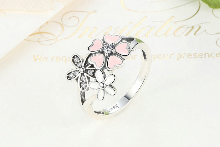 Silver Poetic Cherry Blossom Wedding Rings - The Jewellery House