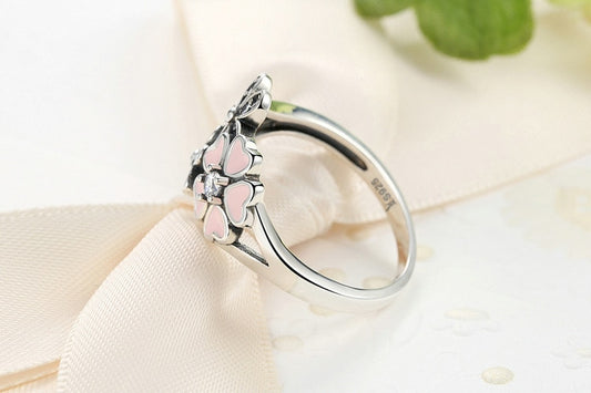 Silver Poetic Cherry Blossom Wedding Rings - The Jewellery House