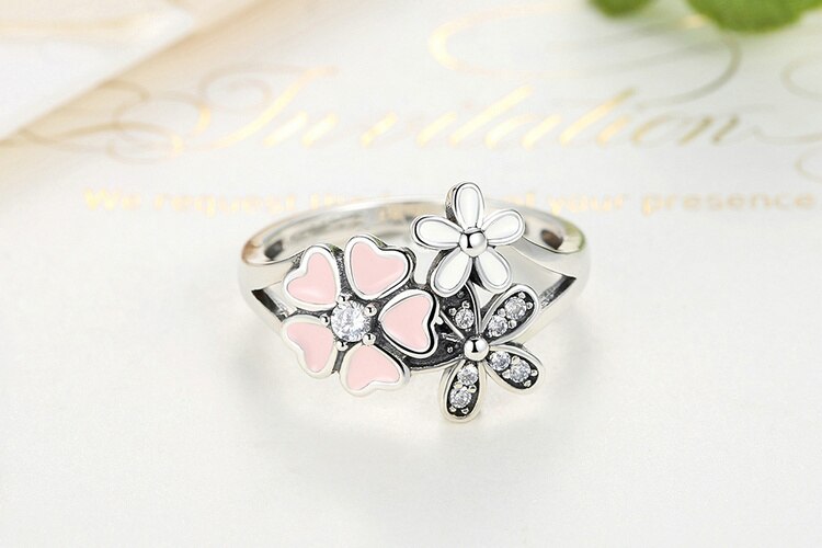 Silver Poetic Cherry Blossom Wedding Rings - The Jewellery House