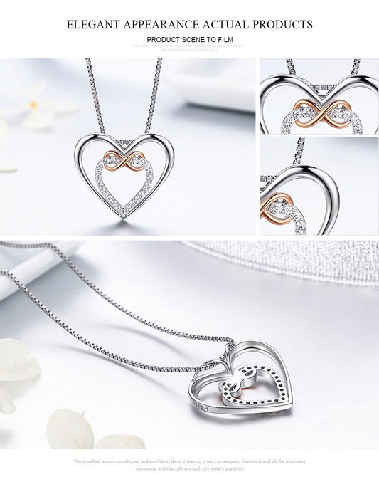 Silver Delicate Heart into Heart Shape Necklaces - The Jewellery House