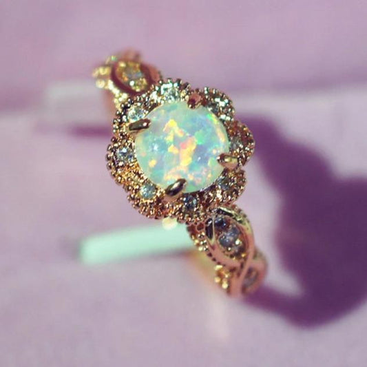 Vintage Australian Crystal Golden Engagement Opal Flower Ring - The Jewellery House