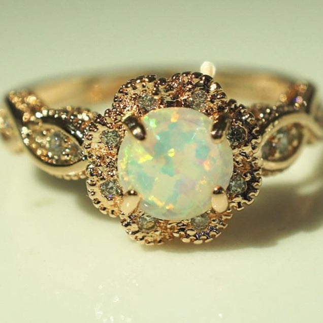 Vintage Australian Crystal Golden Engagement Opal Flower Ring - The Jewellery House