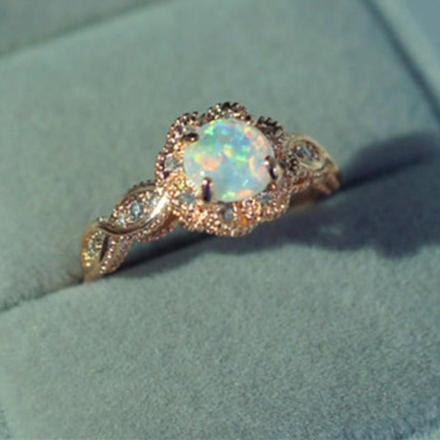 Vintage Australian Crystal Golden Engagement Opal Flower Ring - The Jewellery House