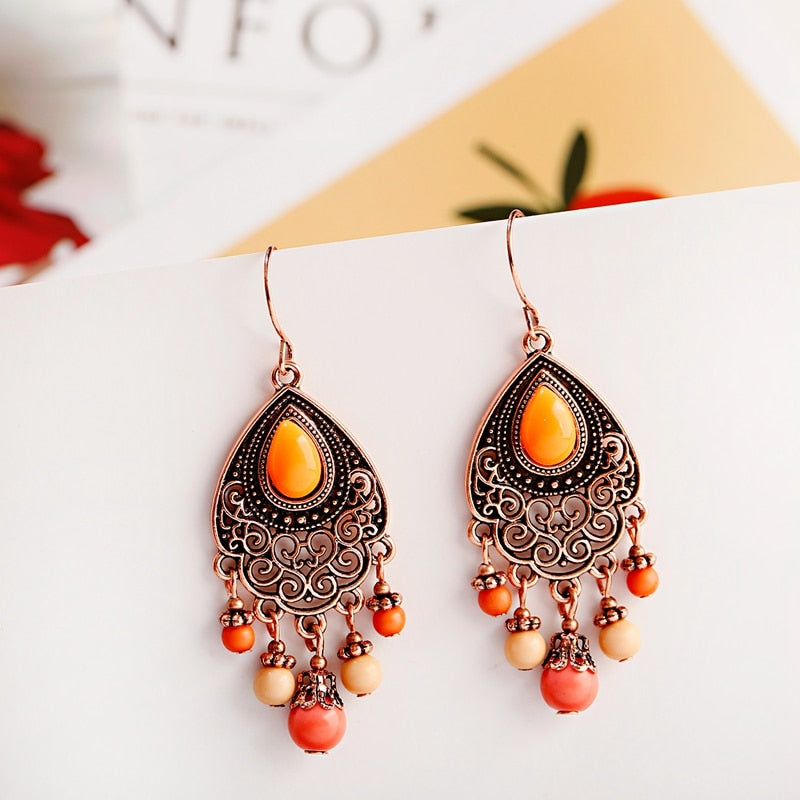 Bohemian Beaded Orange Earrings Tassel  - The Jewellery House