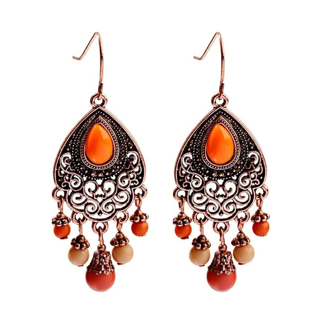 Bohemian Beaded Orange Earrings Tassel  - The Jewellery House