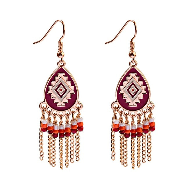 Bohemian Beaded Orange Earrings Tassel  - The Jewellery House