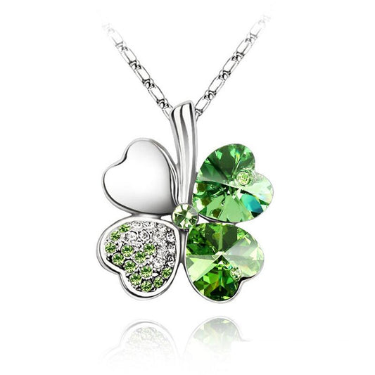 Austrian Crystal  four Leaf Leaves Clover pendant necklaces - the jewellery house