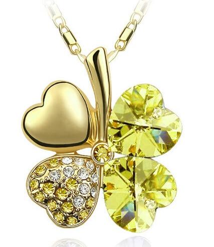 Austrian Crystal  four Leaf Leaves Clover pendant necklaces - the jewellery house