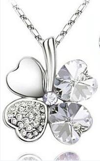 Austrian Crystal  four Leaf Leaves Clover pendant necklaces - the jewellery house