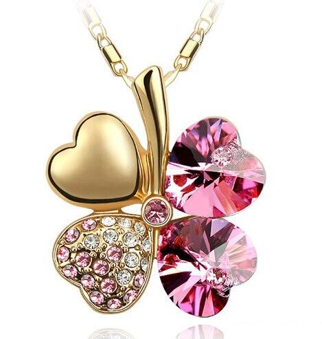 Austrian Crystal  four Leaf Leaves Clover pendant necklaces - the jewellery house