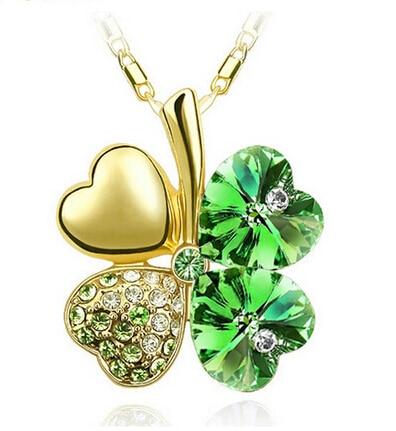 Austrian Crystal  four Leaf Leaves Clover pendant necklaces - the jewellery house