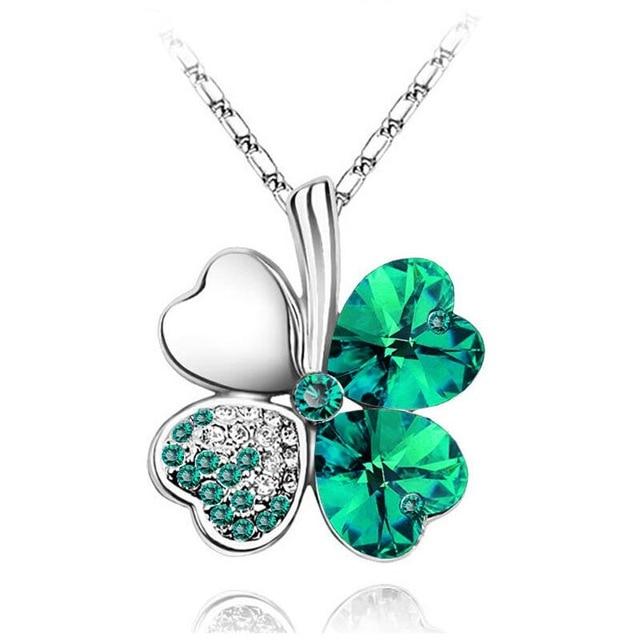 Austrian Crystal  four Leaf Leaves Clover pendant necklaces - the jewellery house