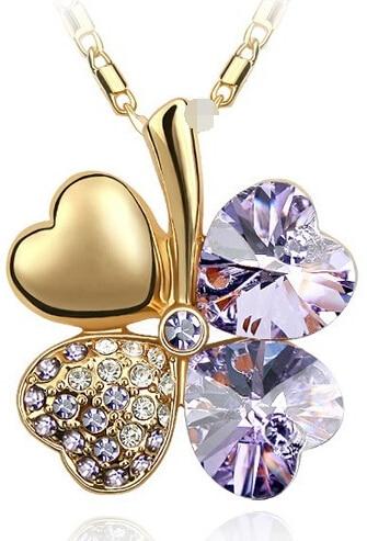 Austrian Crystal  four Leaf Leaves Clover pendant necklaces - the jewellery house