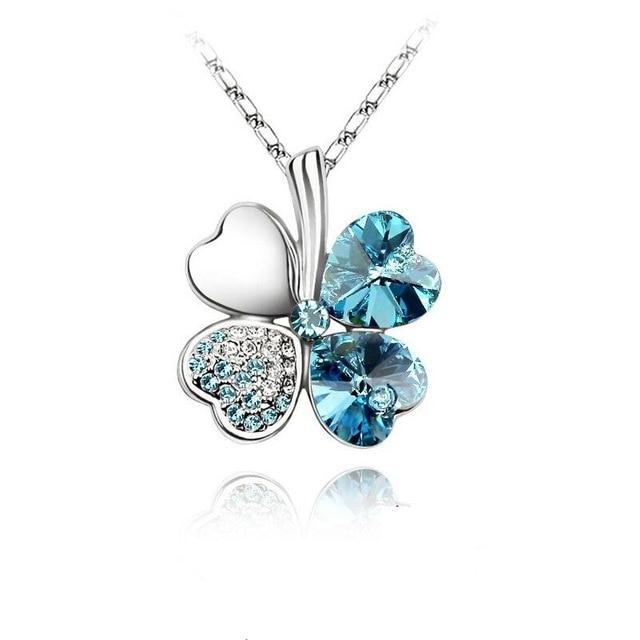 Austrian Crystal  four Leaf Leaves Clover pendant necklaces - the jewellery house