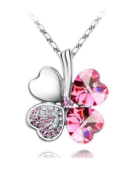 Austrian Crystal  four Leaf Leaves Clover pendant necklaces - the jewellery house