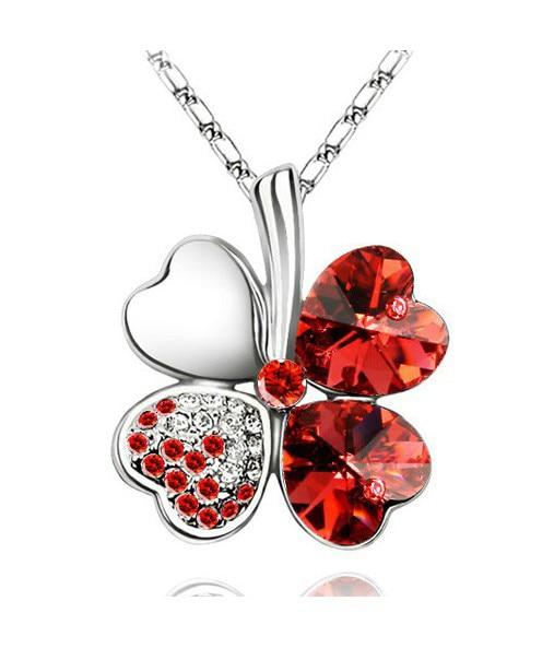 Austrian Crystal  four Leaf Leaves Clover pendant necklaces - the jewellery house