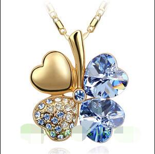 Austrian Crystal  four Leaf Leaves Clover pendant necklaces - the jewellery house
